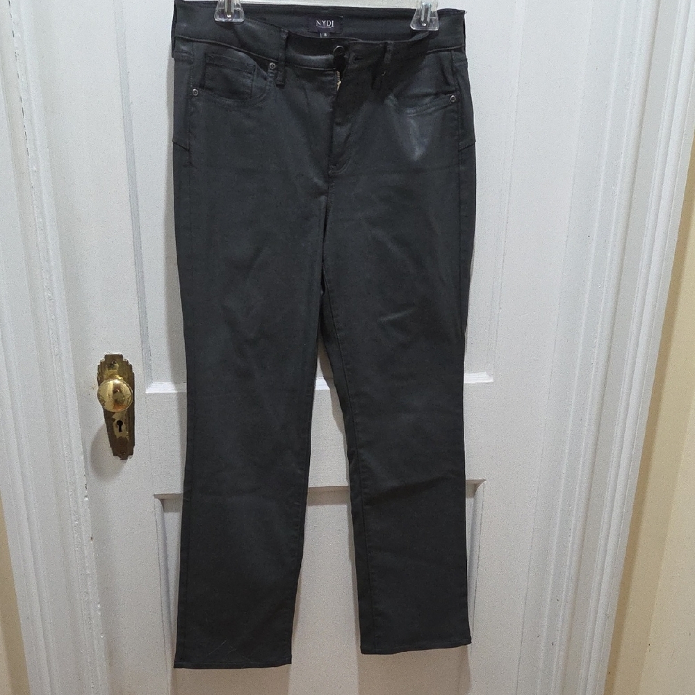 NYDJ Women's Charcoal Straight Leg coated Jeans